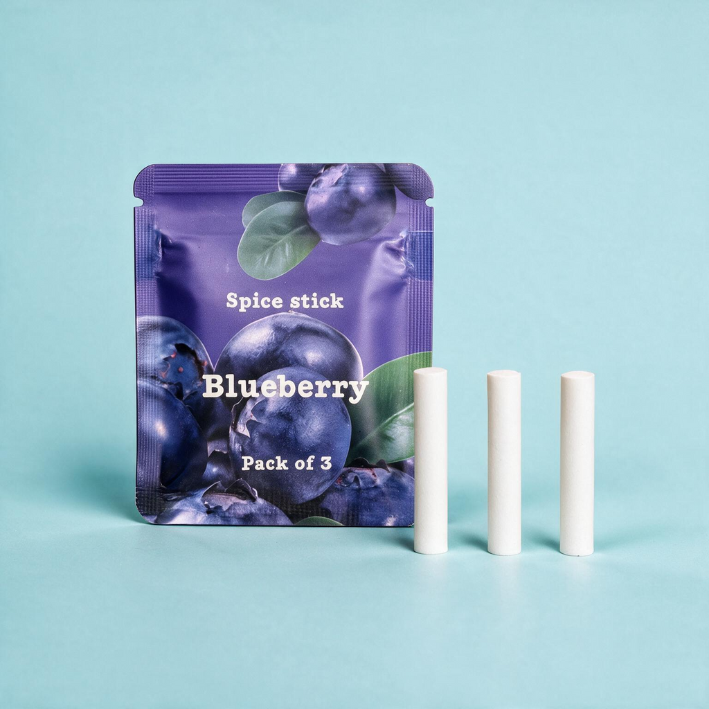 QuitAir Blueberry Verpackung mit drei einzelnen Aroma-Kernen daneben