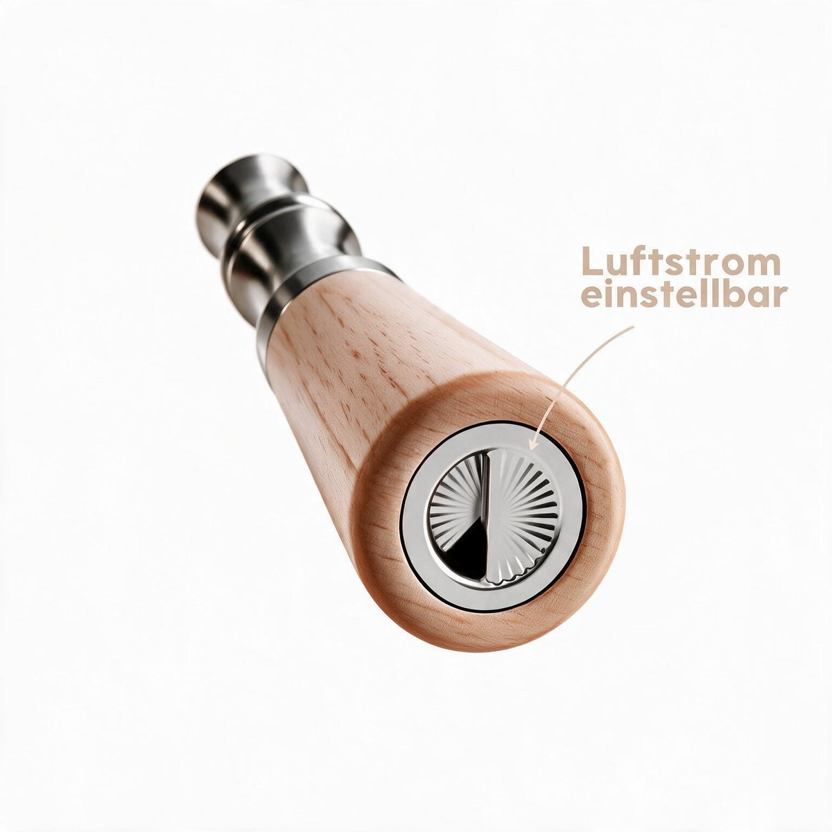 QuitAir Quit Stick Lumina – Nahaufnahme des Luftstromreglers am unteren Ende, Luftstrom einstellbar