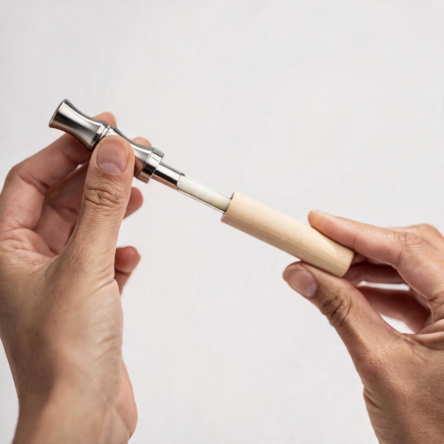 QuitAir Quit Stick Lumina wird auseinandergezogen – innere Kammer für den Aroma-Kern sichtbar