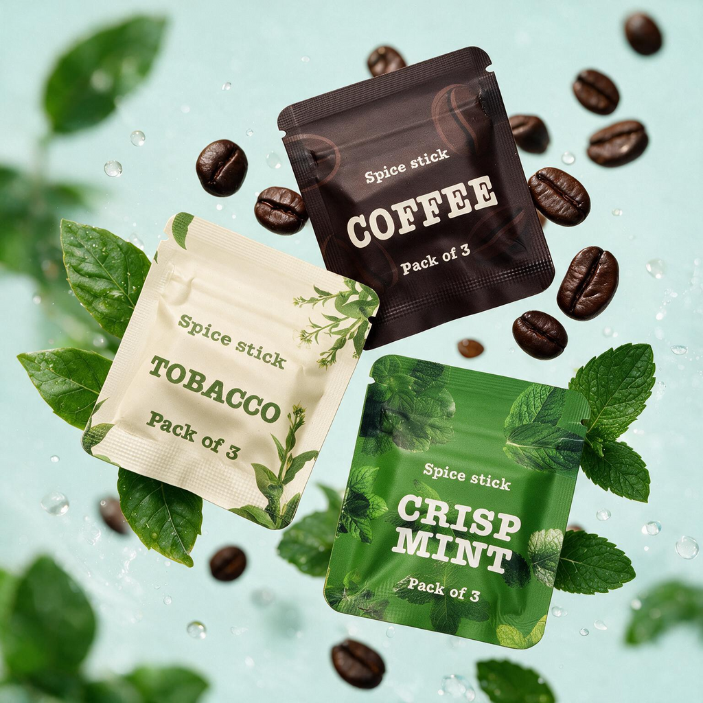 QuitAir Original Set – drei Spice-Stick-Aromen (Coffee, Tobacco, Crisp Mint) mit Zutaten