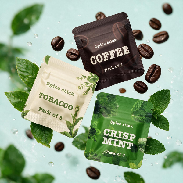 QuitAir Original Set – drei Spice-Stick-Aromen (Coffee, Tobacco, Crisp Mint) mit Zutaten