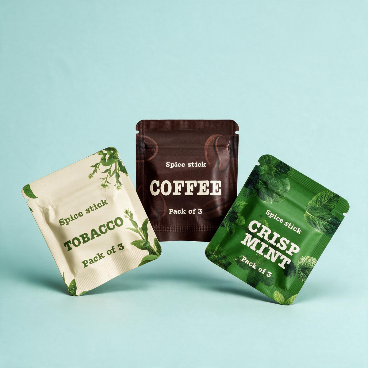 QuitAir Original Set – drei Verpackungen Coffee, Tobacco, Crisp Mint stehend
