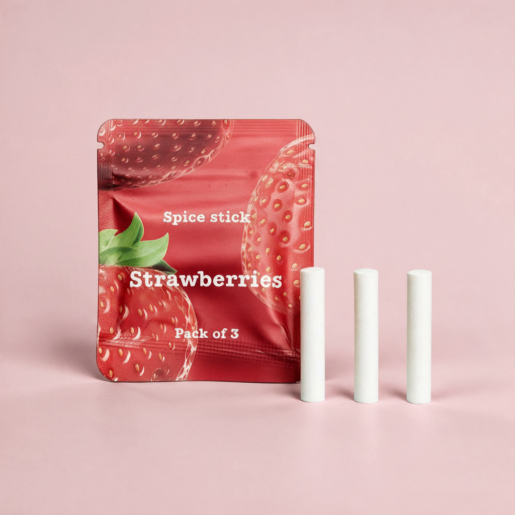 QuitAir Strawberry Verpackung mit drei einzelnen Aroma-Kernen daneben