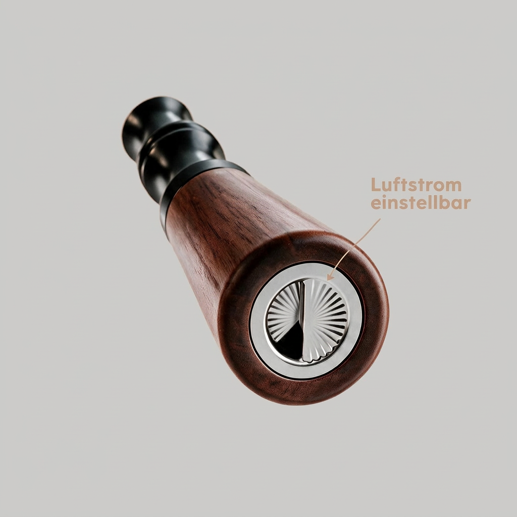 QuitAir Quit Stick Umbra – Nahaufnahme des Luftstromreglers am unteren Ende, Luftstrom einstellbar
