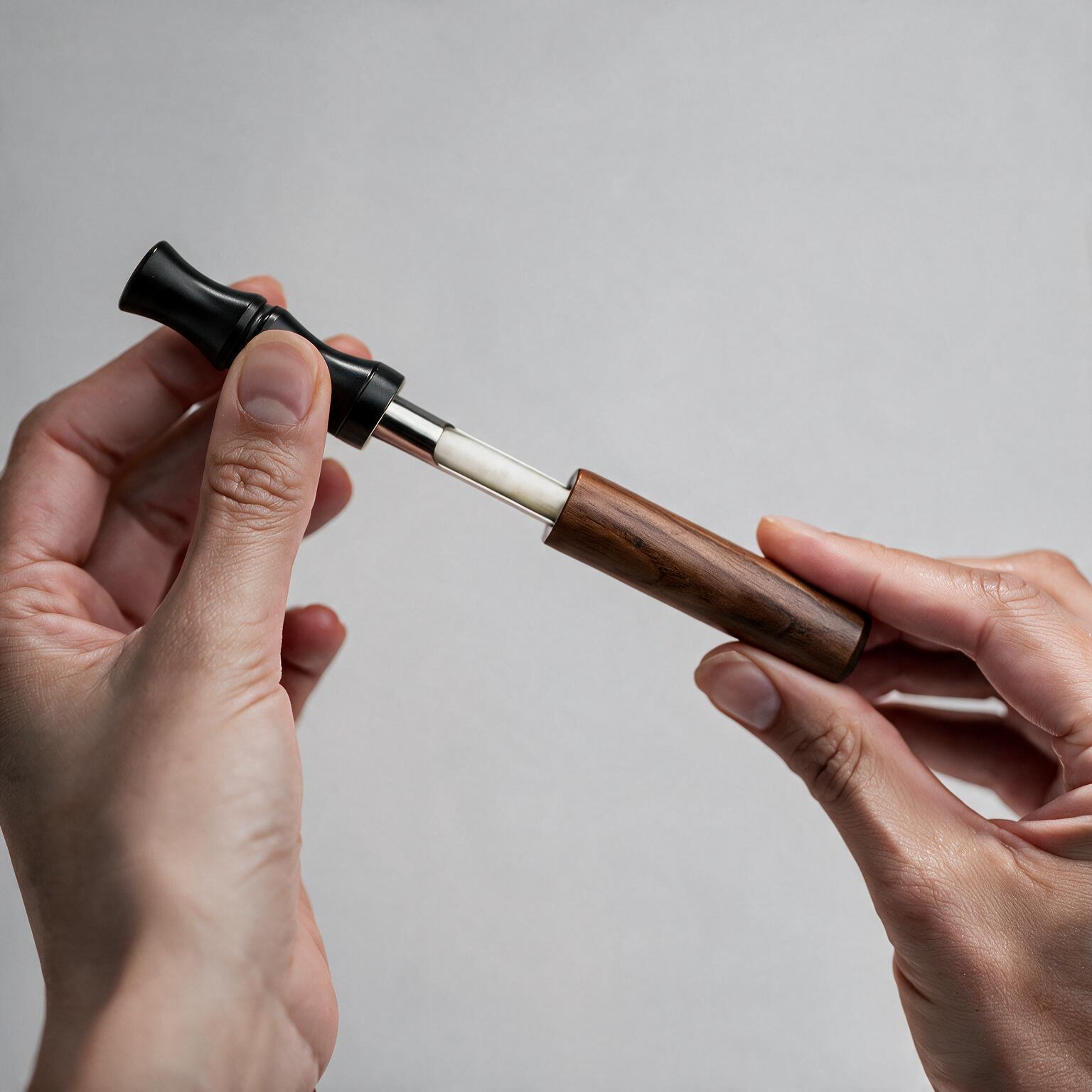 QuitAir Quit Stick Umbra wird auseinandergezogen – innere Kammer für den Aroma-Kern sichtbar